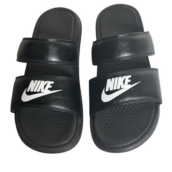 Nike Double Strap Slides Woman's 11 Black Used Good Condition - Picture 2 of 8